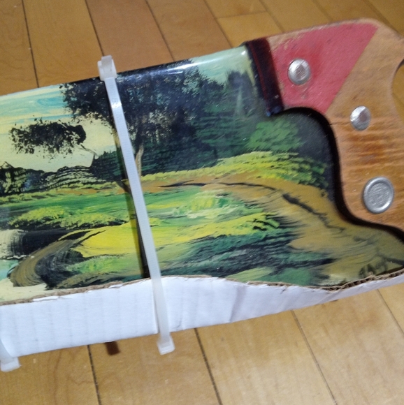 Vintage Hand Painted Hand Saw Folk Art Nature Scene Hand Signed by Charlie Flagg - Picture 4 of 8